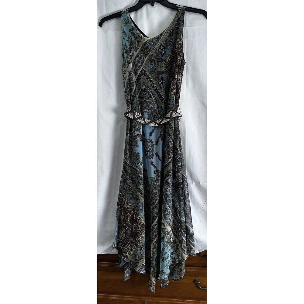 Kari New York Lined Hankerchief Hem Dress Paisley Print /Belted Size 10 - Picture 8 of 16